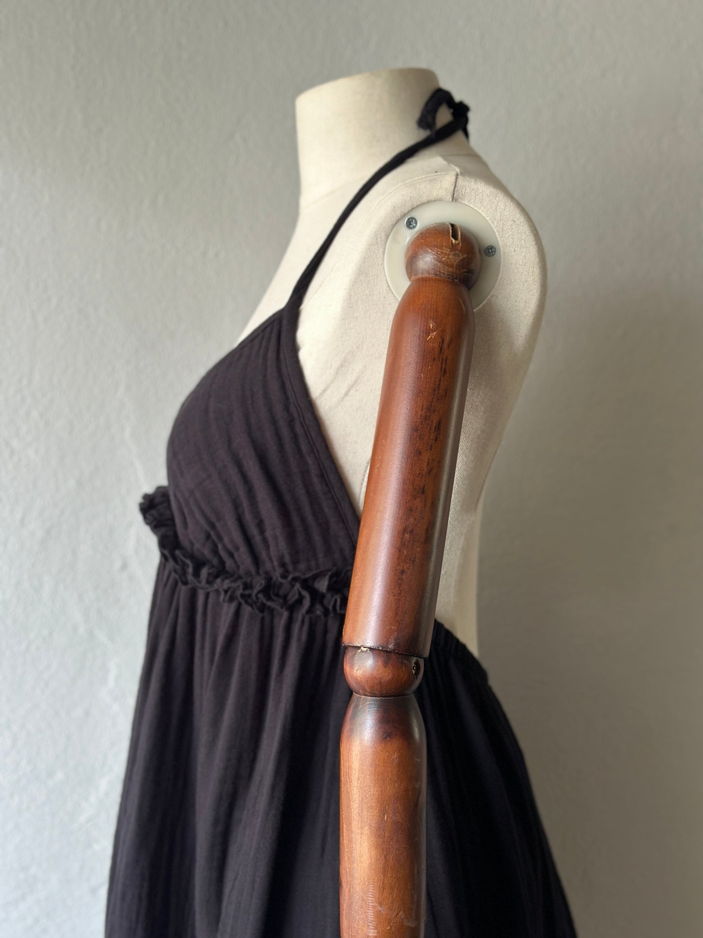 Sırt Açık Muslin Kumaş Elbise - Siyah