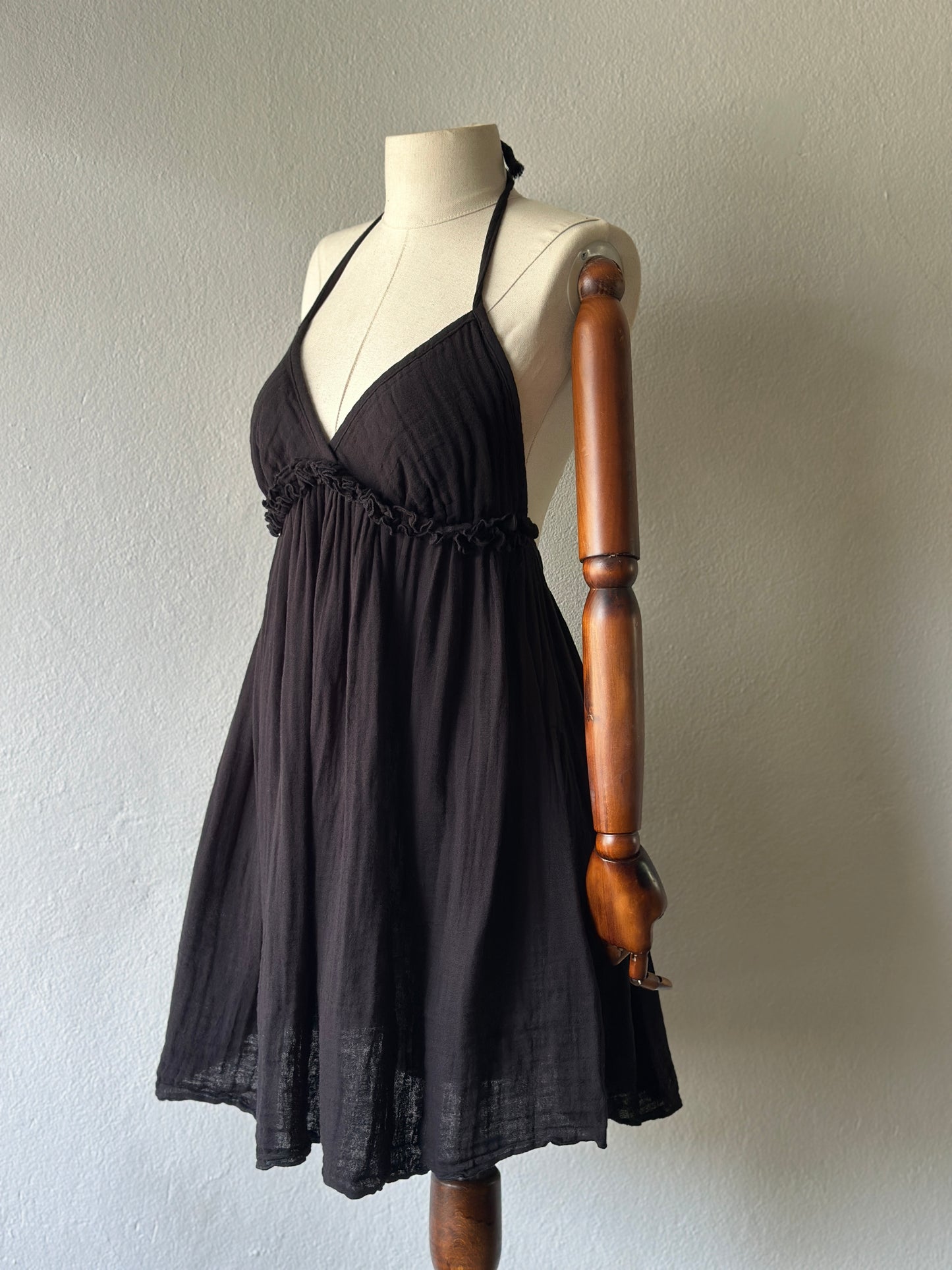 Sırt Açık Muslin Kumaş Elbise - Siyah