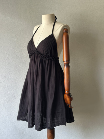 Sırt Açık Muslin Kumaş Elbise - Siyah