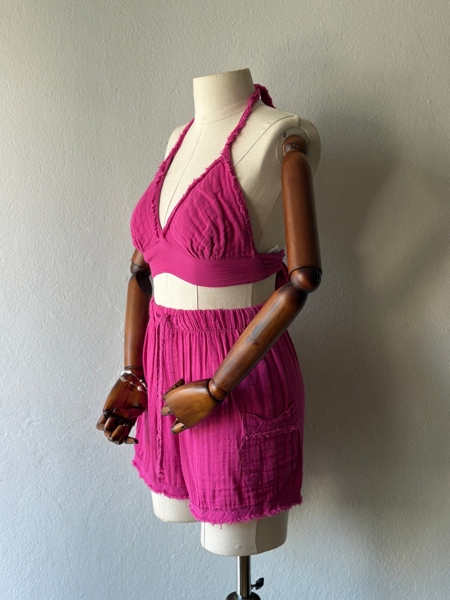 Luna şortlu özel tasarım 3’lü takım - fuşya