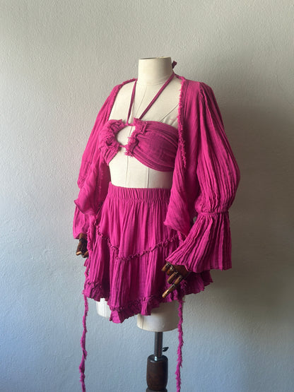 Özel Tasarım Boho 3lü Takım - Fuşya