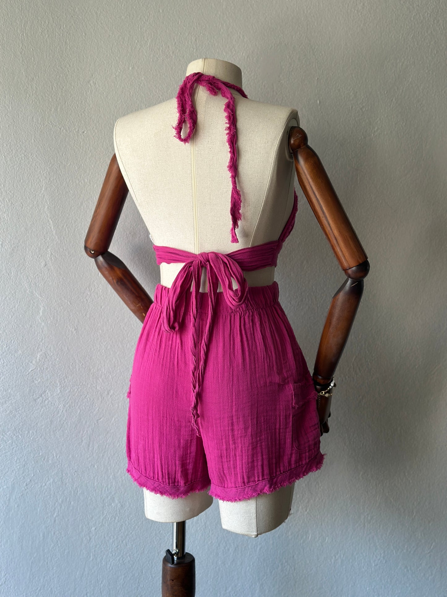 Luna şortlu özel tasarım 3’lü takım - fuşya