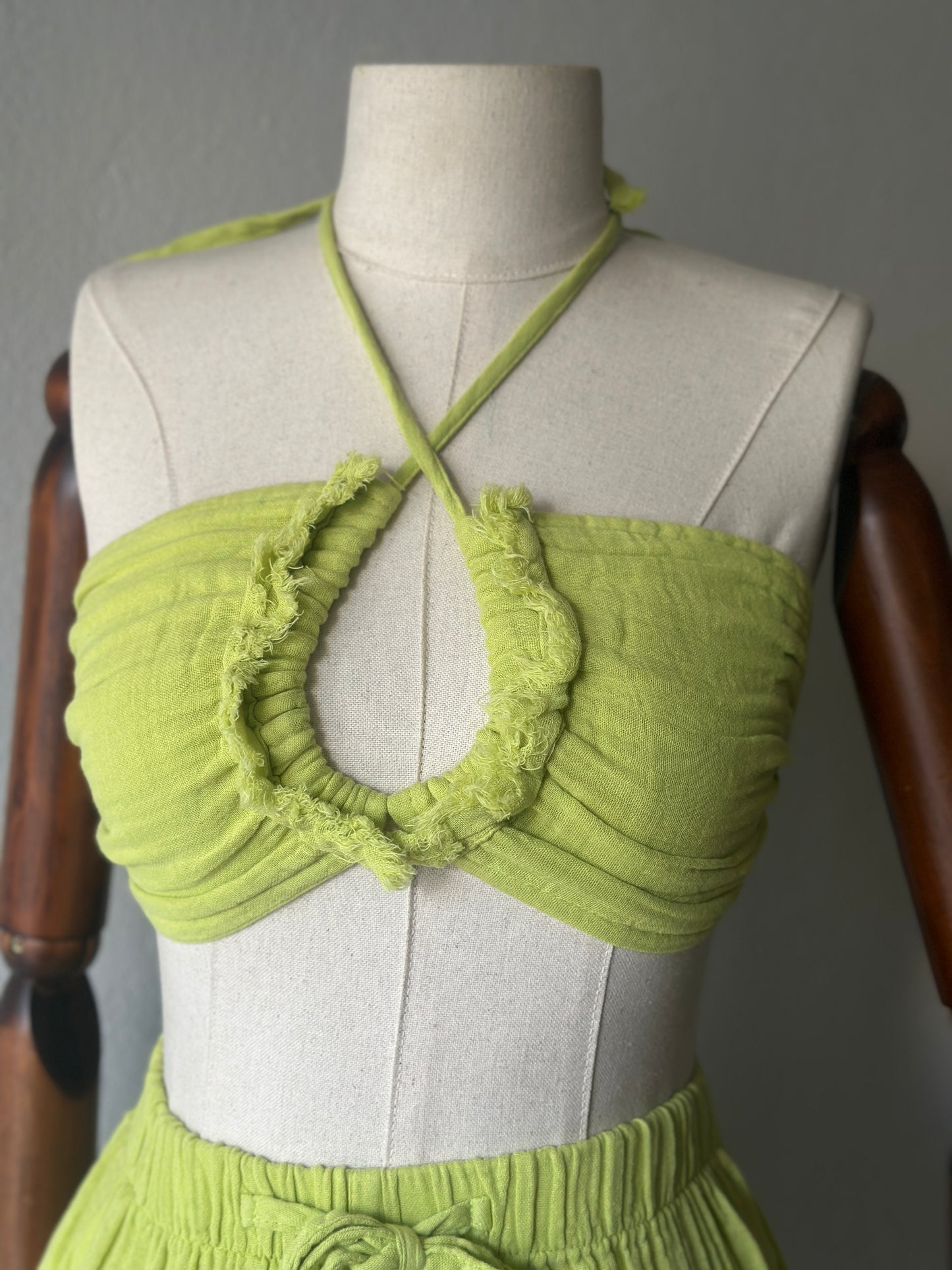 Özel Tasarım 3’lü Takım Kimono+büstiyer+şort - Fıstık yeşili