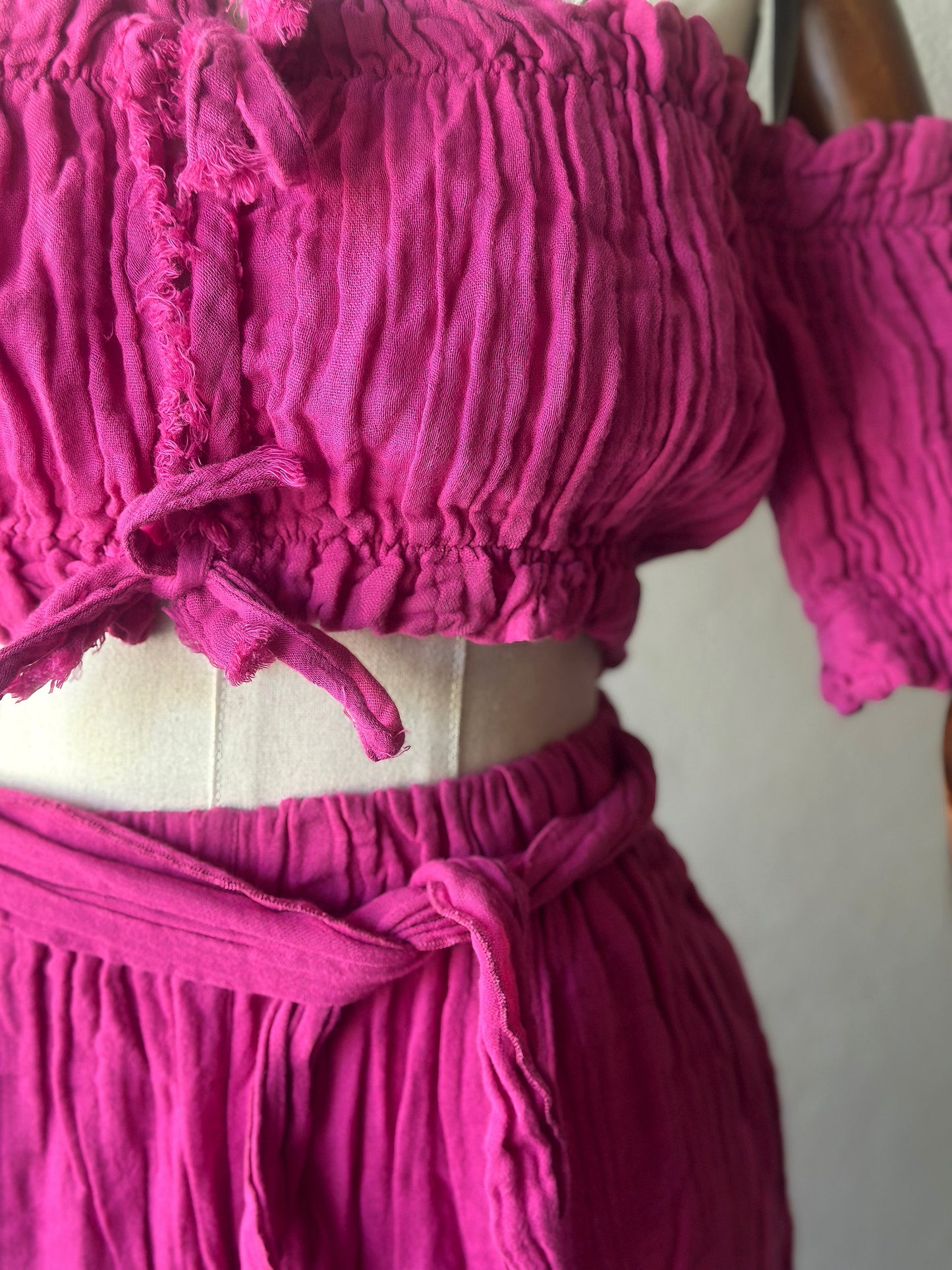 Özel Tasarım mini bluz+pantolon 2’li takım - Fuşya