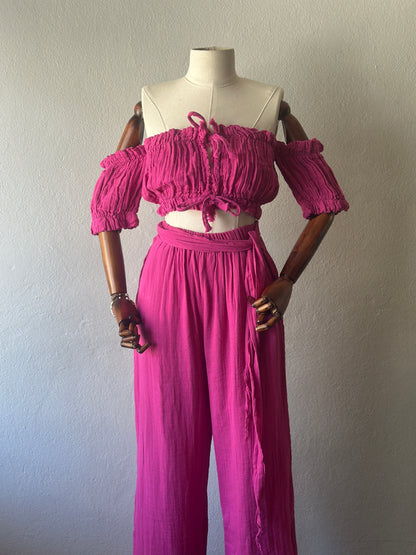 Özel Tasarım mini bluz+pantolon 2’li takım - Fuşya