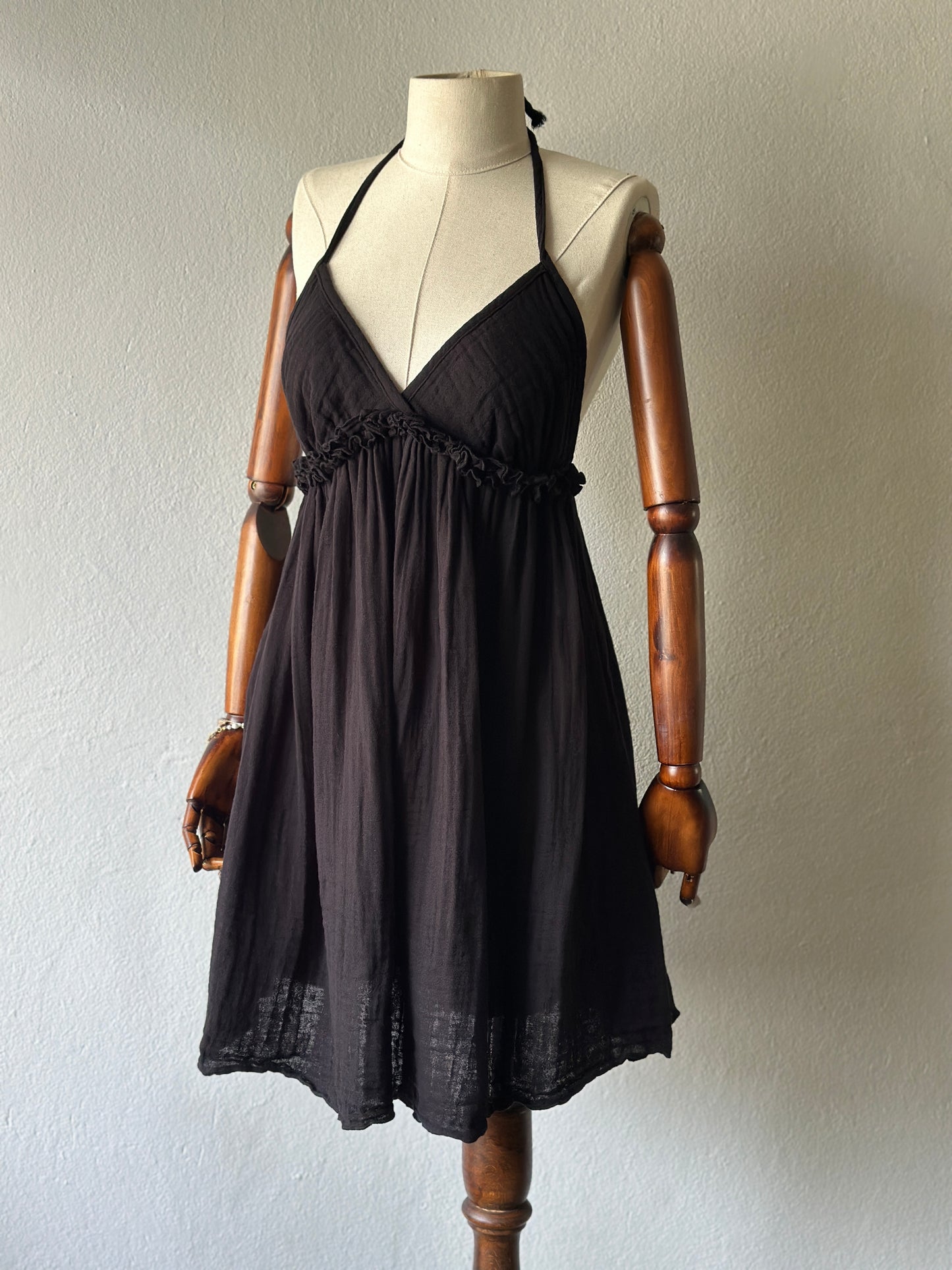 Sırt Açık Muslin Kumaş Elbise - Siyah