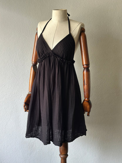 Sırt Açık Muslin Kumaş Elbise - Siyah