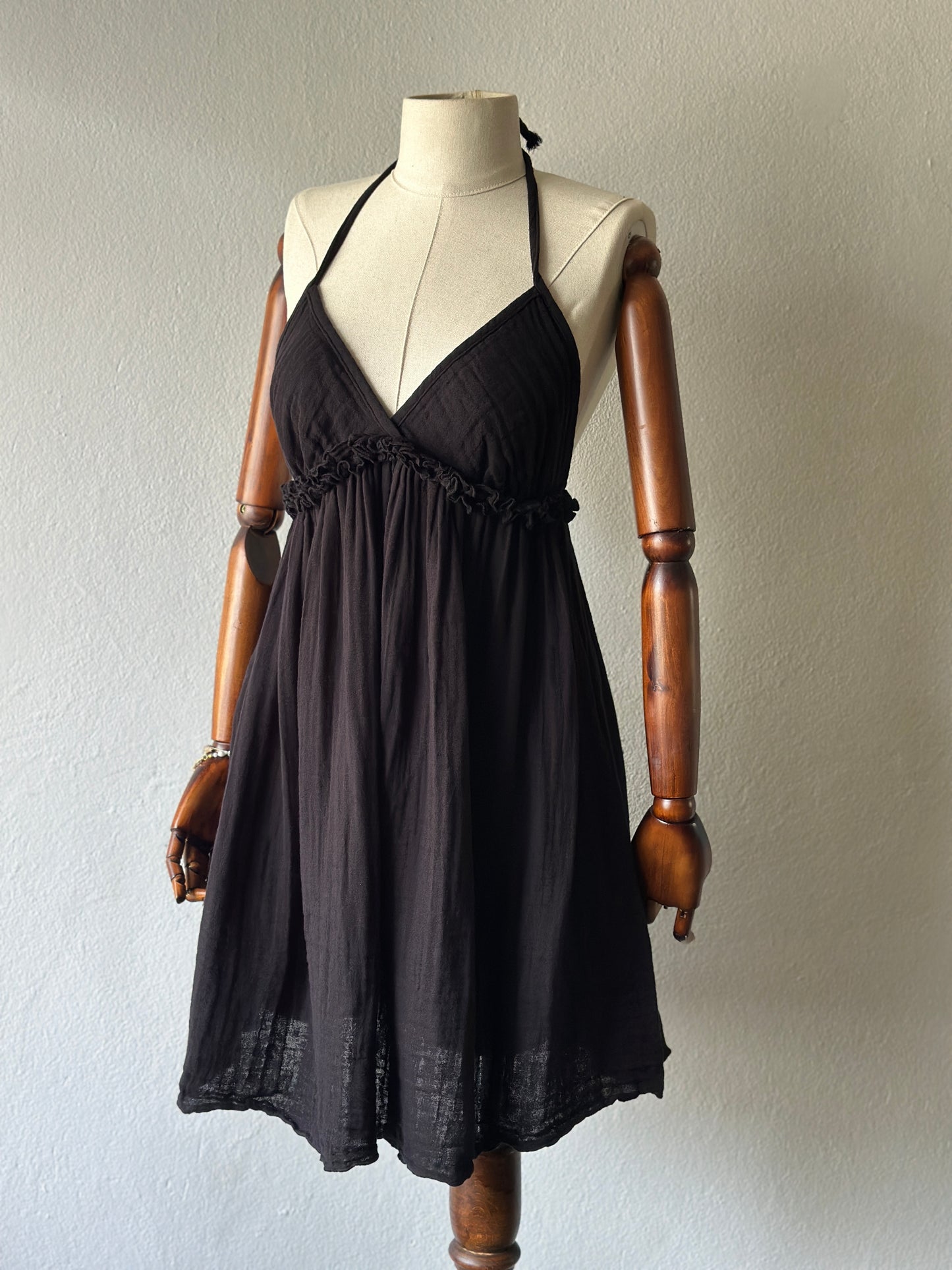 Sırt Açık Muslin Kumaş Elbise - Siyah