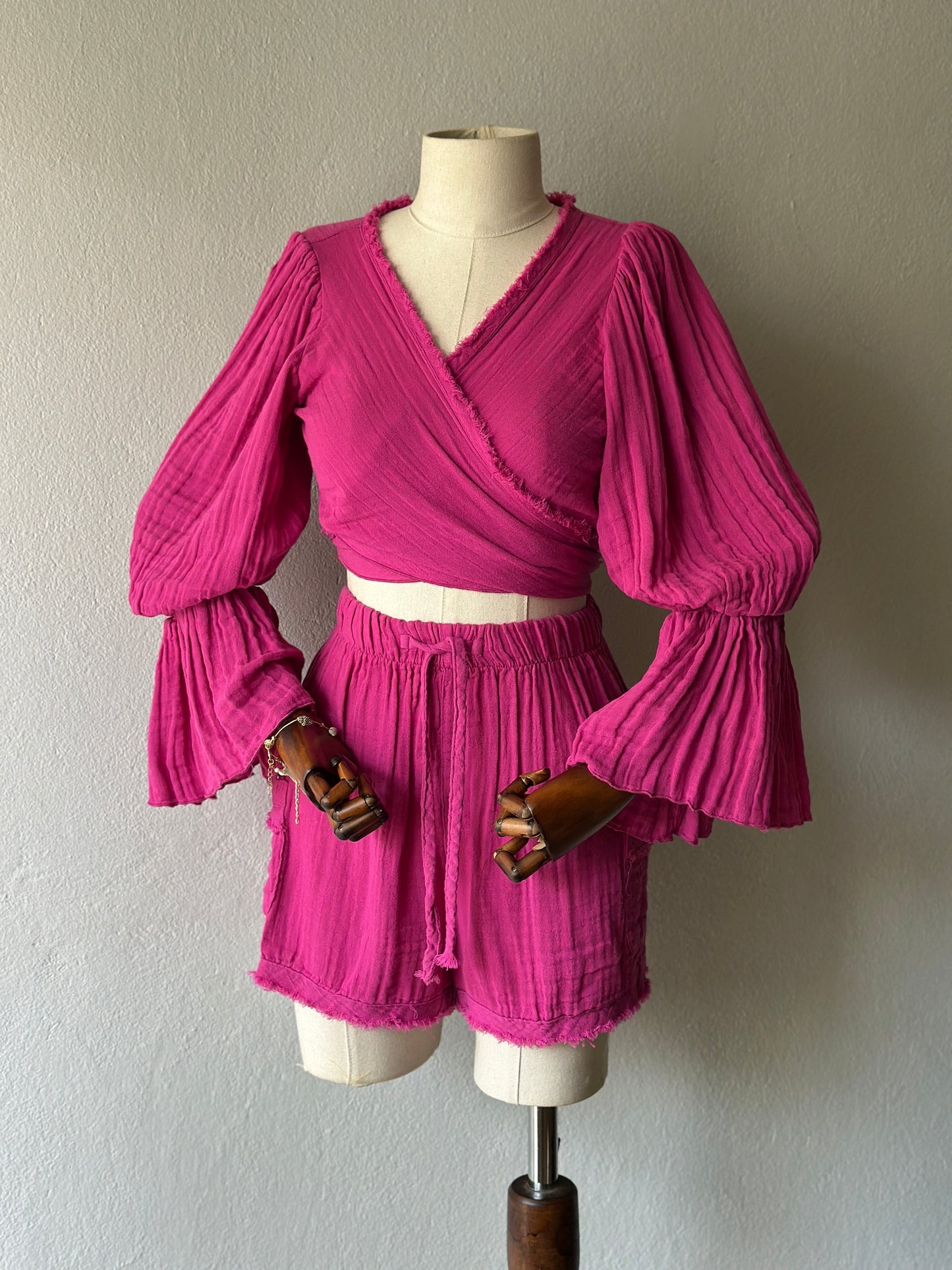 Luna şortlu özel tasarım 3’lü takım - fuşya