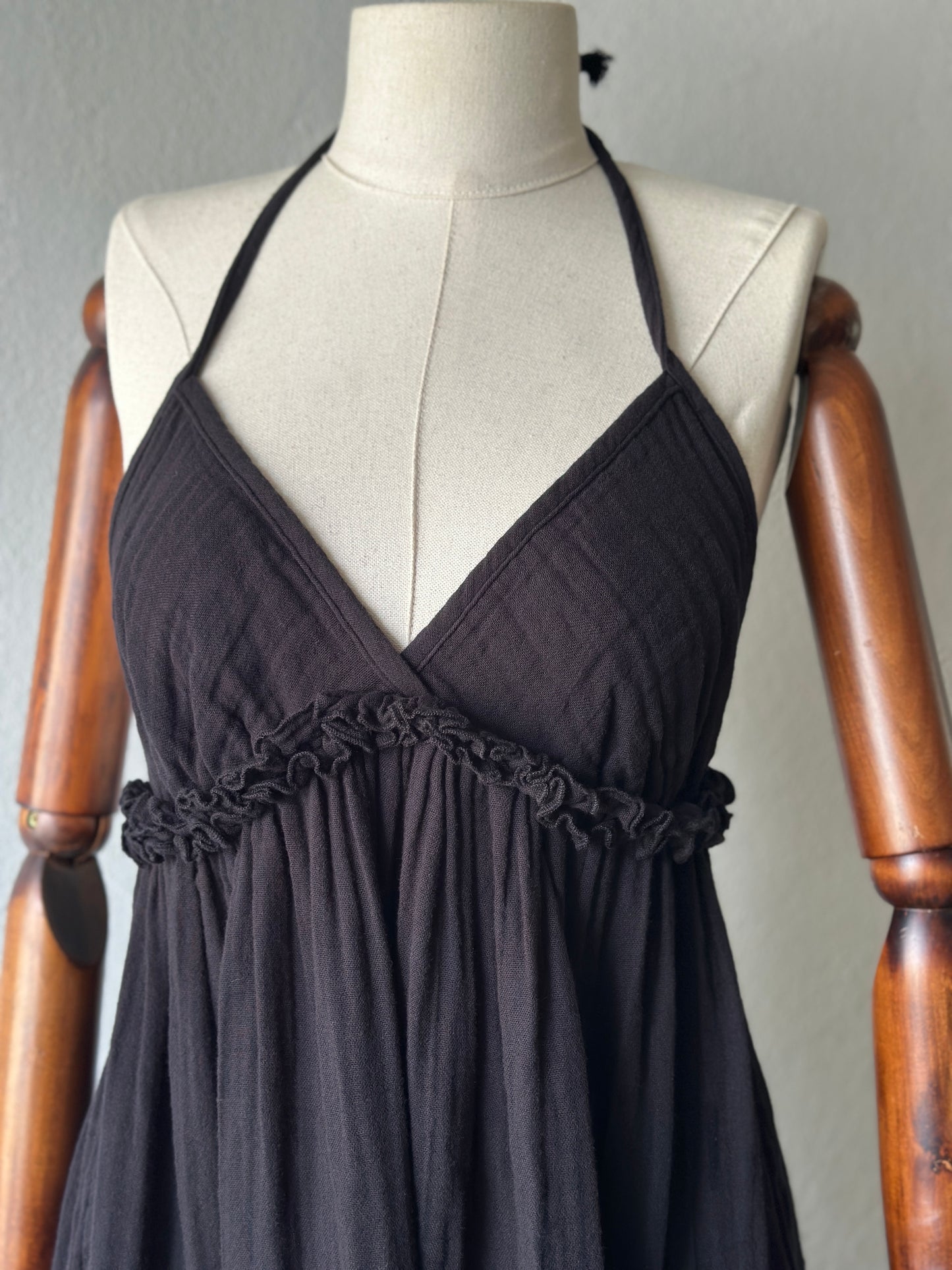 Sırt Açık Muslin Kumaş Elbise - Siyah