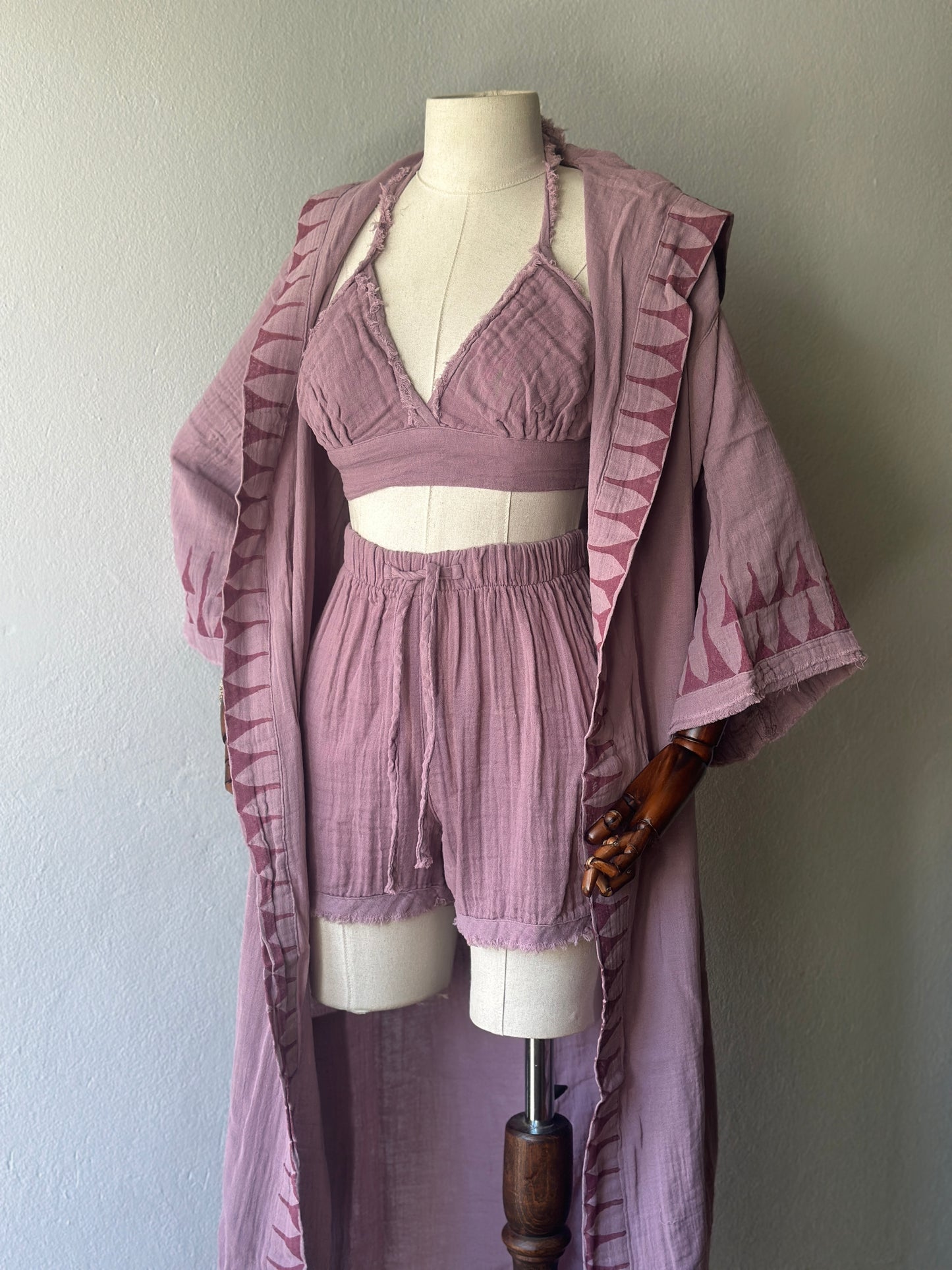 Kimono+şort+büstiyer Özel Tasarım 3’lü Takım - Gül Kurusu