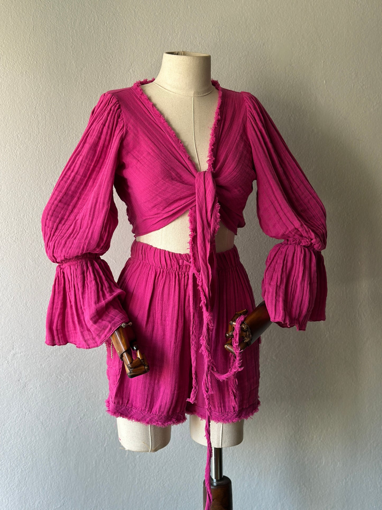 Luna şortlu özel tasarım 3’lü takım - fuşya