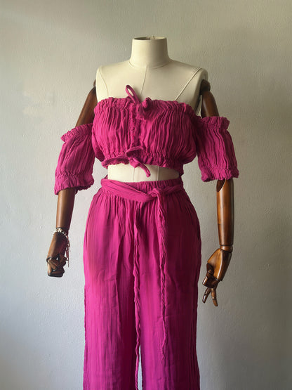 Özel Tasarım mini bluz+pantolon 2’li takım - Fuşya