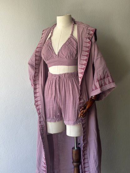 Kimono+şort+büstiyer Özel Tasarım 3’lü Takım - Gül Kurusu