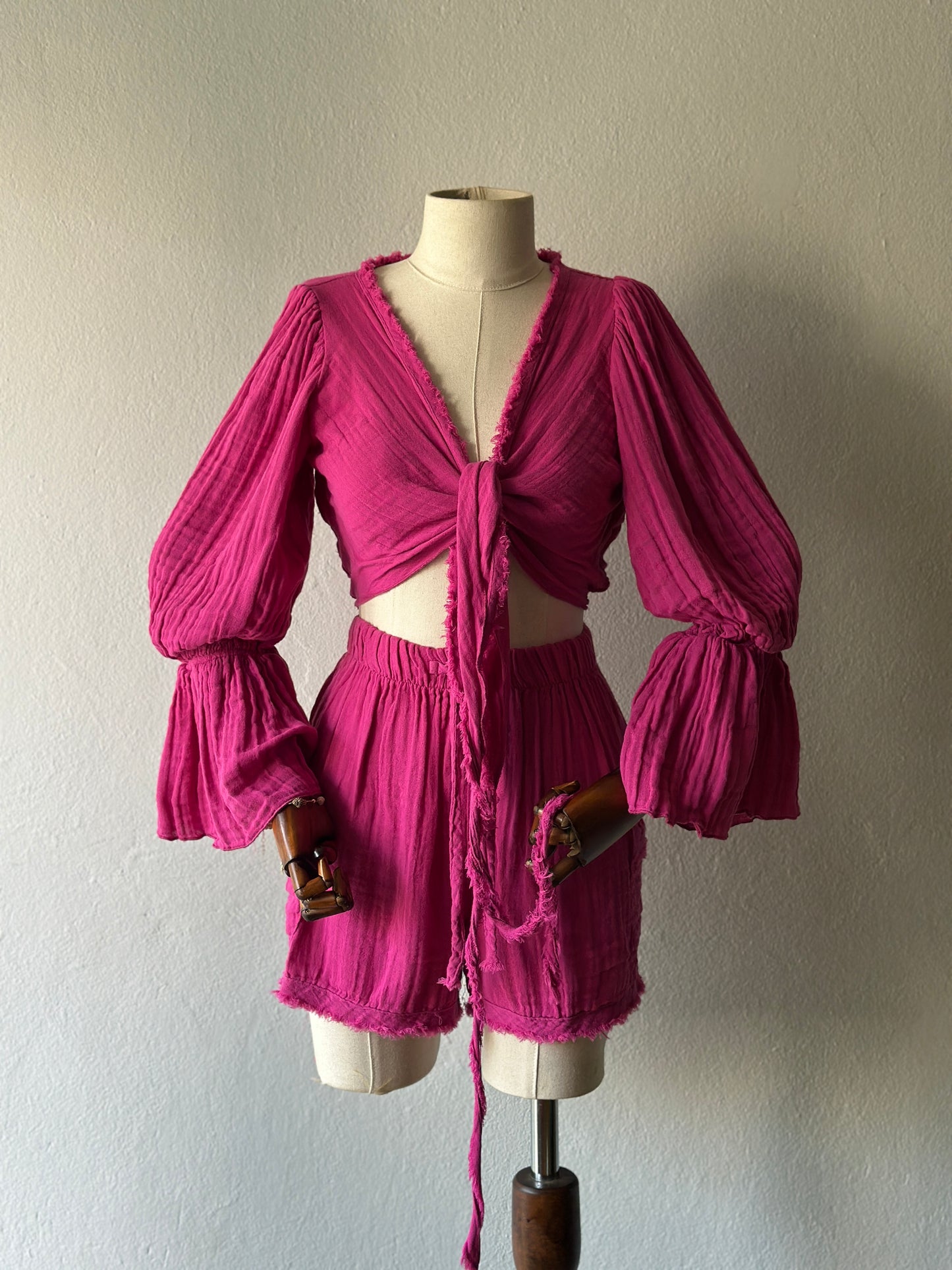 Luna şortlu özel tasarım 3’lü takım - fuşya