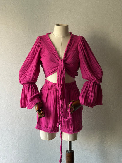 Luna şortlu özel tasarım 3’lü takım - fuşya