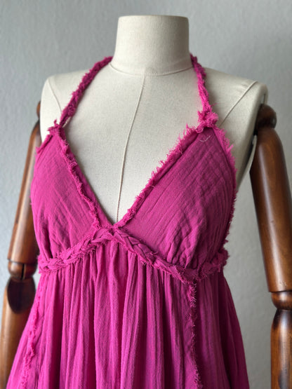 Sırt Açık Bohem Elbise - Fuşya