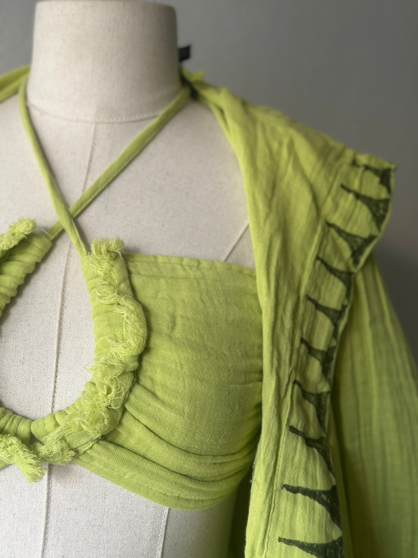 Özel Tasarım 3’lü Takım Kimono+büstiyer+şort - Fıstık yeşili