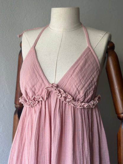 Sırt açık muslin kumaş elbise