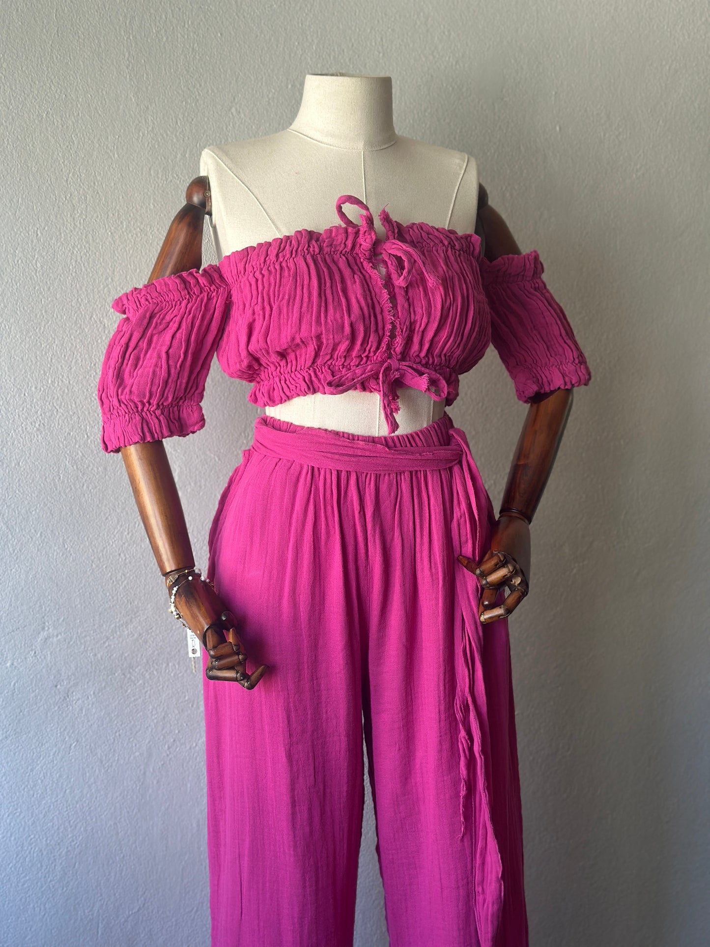 Özel Tasarım mini bluz+pantolon 2’li takım - Fuşya