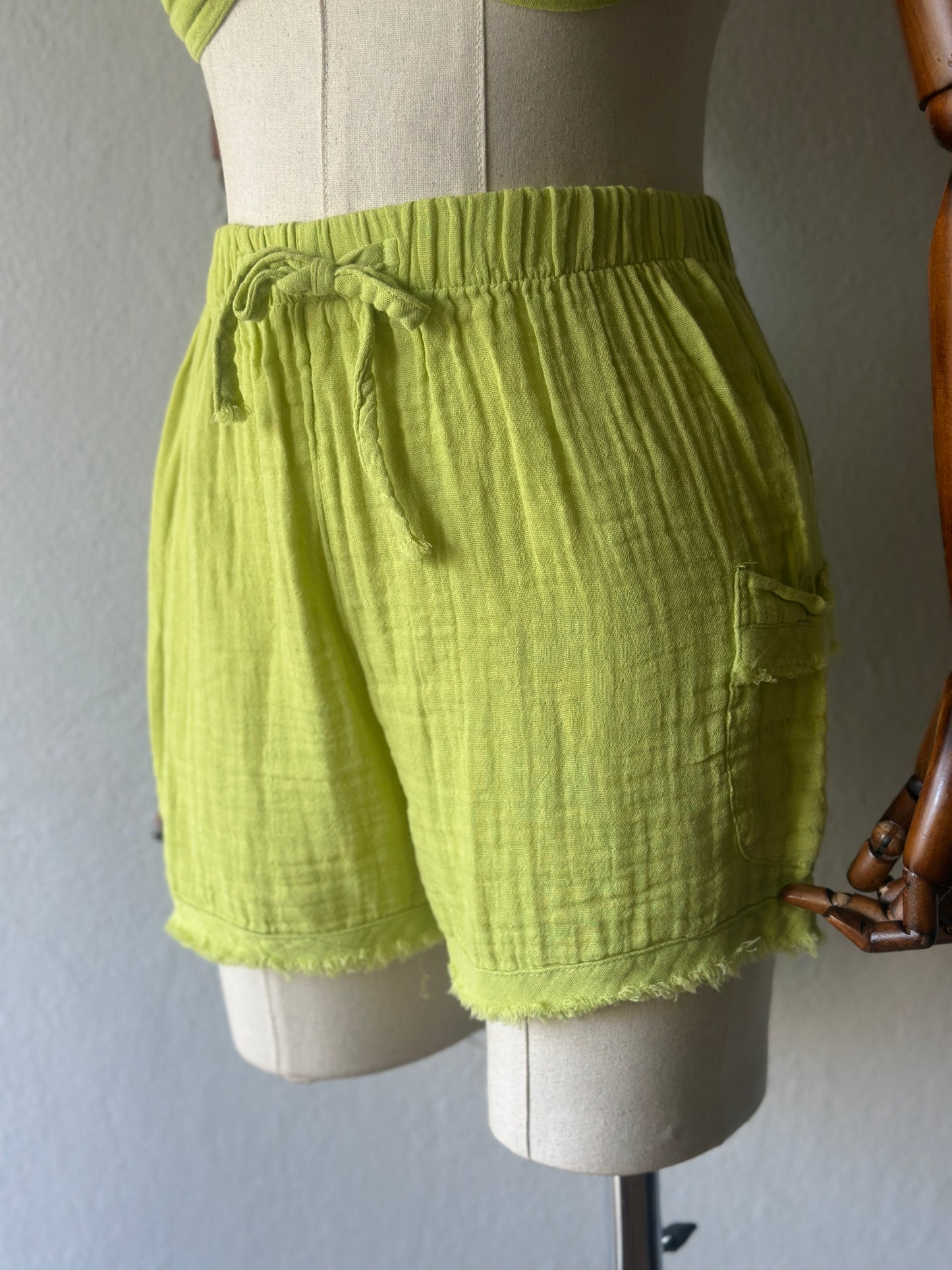 Özel Tasarım 3’lü Takım Kimono+büstiyer+şort - Fıstık yeşili