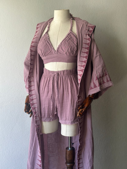 Kimono+şort+büstiyer Özel Tasarım 3’lü Takım - Gül Kurusu