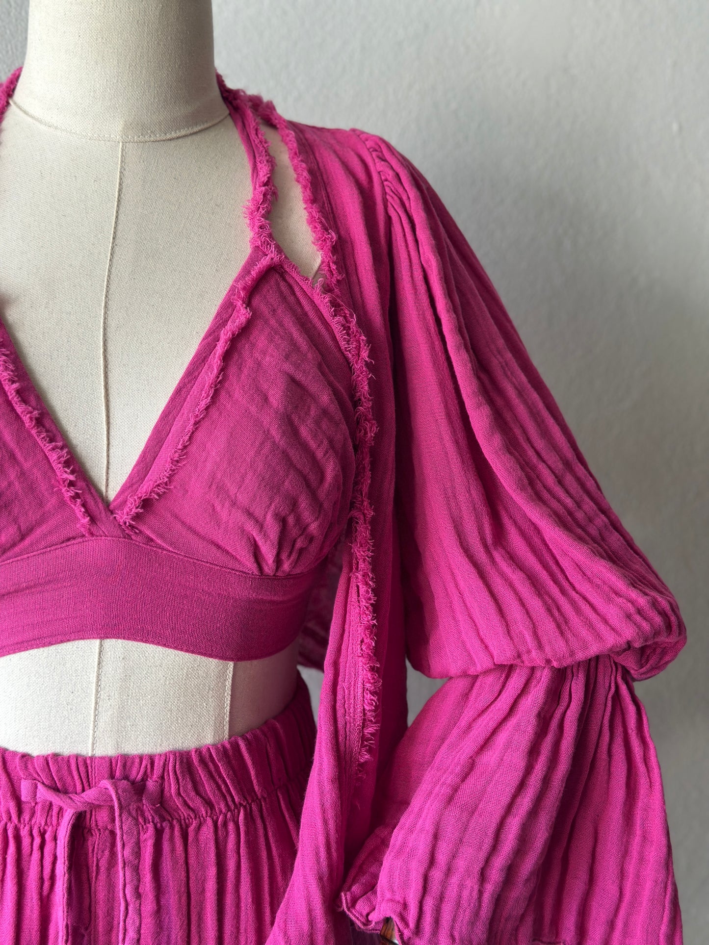 Luna şortlu özel tasarım 3’lü takım - fuşya