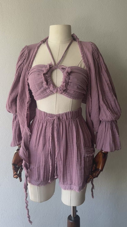 Luna 3lü şortlu takım - Gül Kurusu