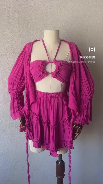Özel Tasarım Boho 3lü Takım - Fuşya
