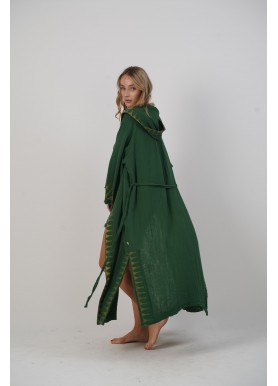 Uzun Kapüşonlu Kimono - Koyu Yeşil