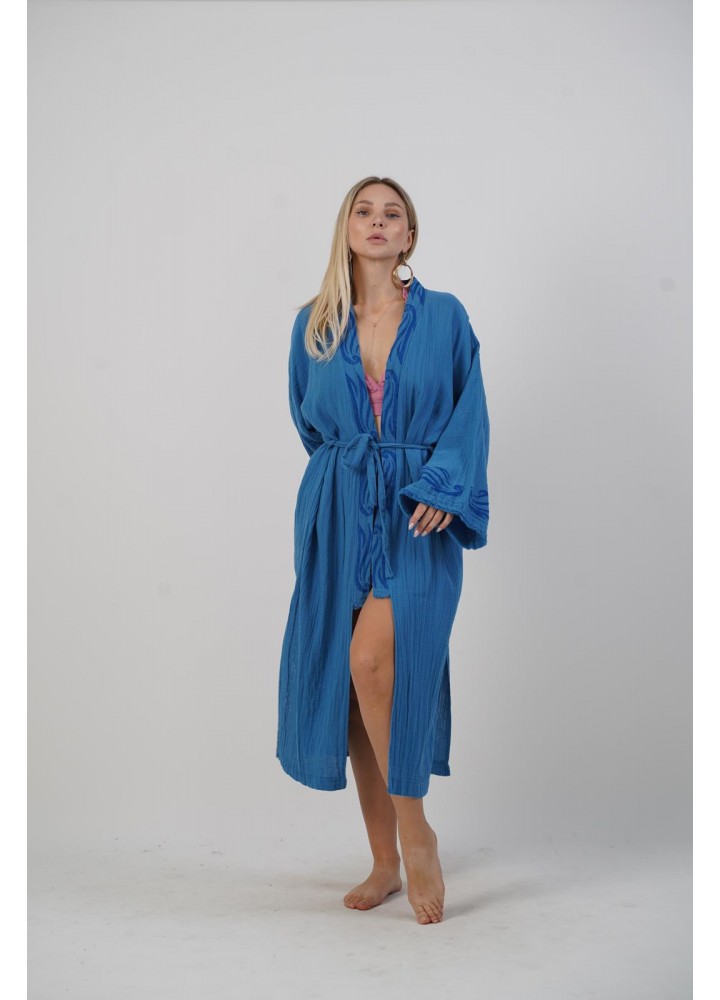 Klasik Uzun Kimono - Koyu Mavi