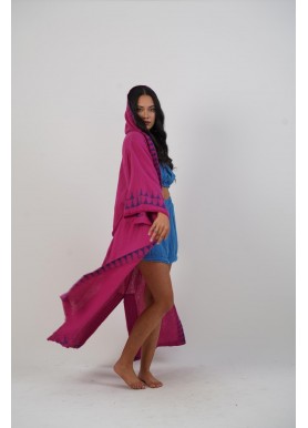 Uzun Kapüşonlu Kimono - Fuşya