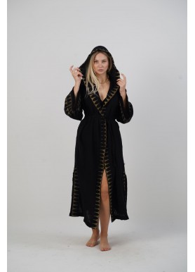 Uzun Kapüşonlu Kimono - Siyah