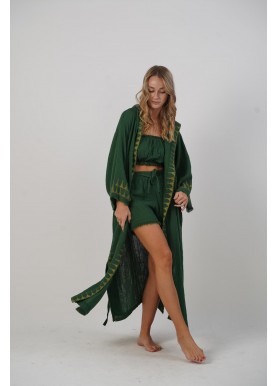 Uzun Kapüşonlu Kimono - Koyu Yeşil