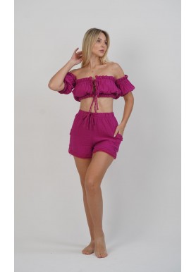 Fuşya Rengi Mini Bluz