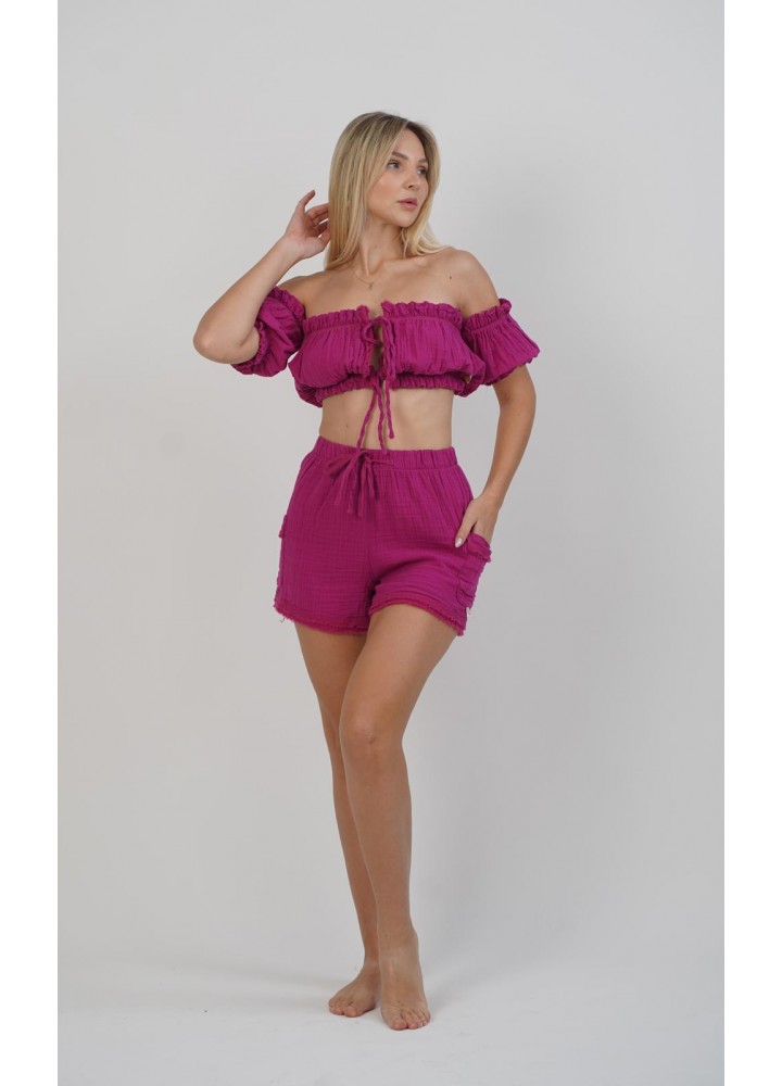 Fuşya Rengi Mini Bluz