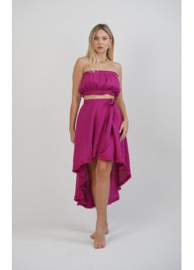 Fuşya Renk Straplez Crop