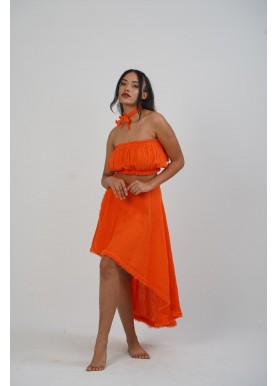Turuncu Renk Straplez Crop