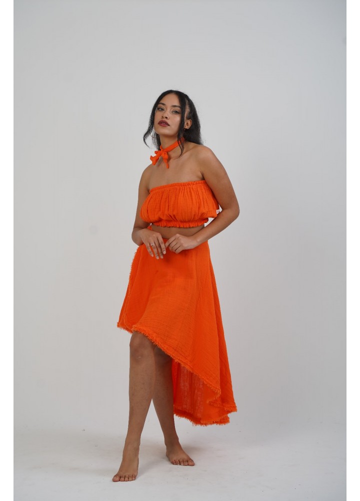 Turuncu Renk Straplez Crop
